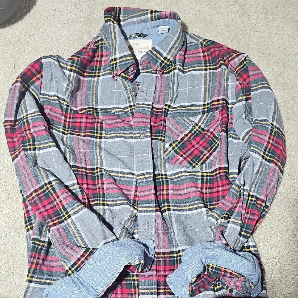 Weatherproof Red and Gray Plaid Button-Down Shirt